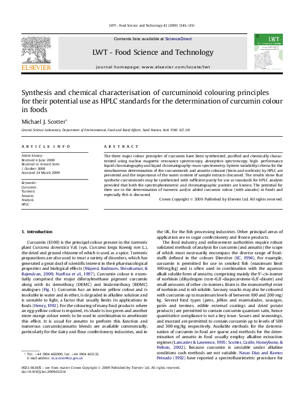 (PDF) Synthesis and chemical characterisation of curcuminoid colouring ...