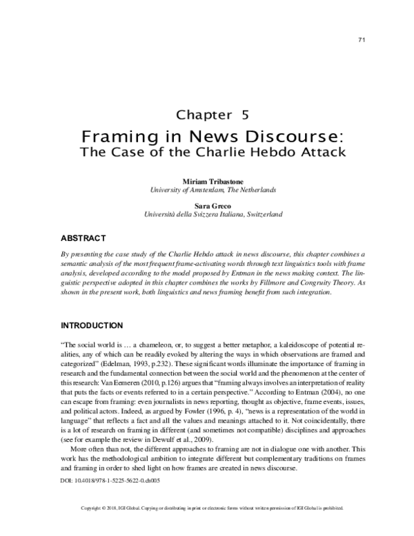 (PDF) Framing in News Discourse