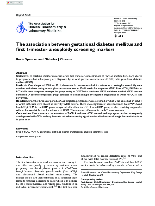 (PDF) The association between gestational diabetes mellitus and first ...