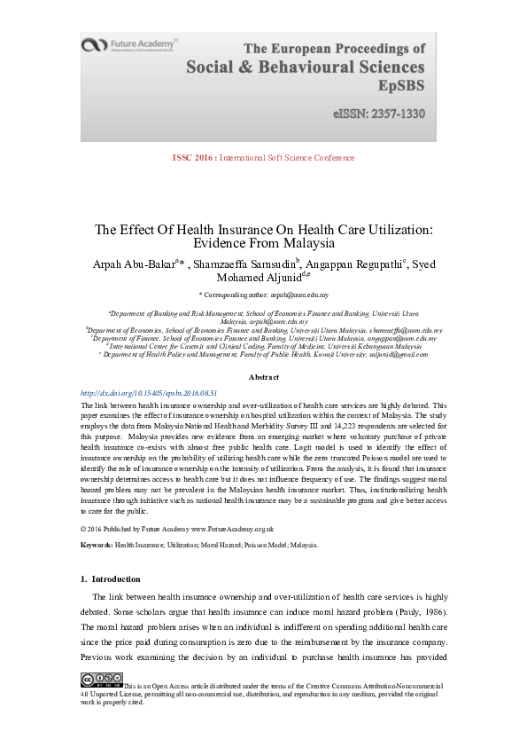 (PDF) The Effect Of Health Insurance On Health Care Utilization ...