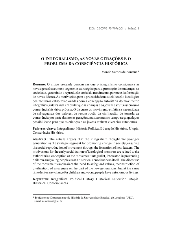 (PDF) O Integralismo, as novas gerações e o problema da consciência ...