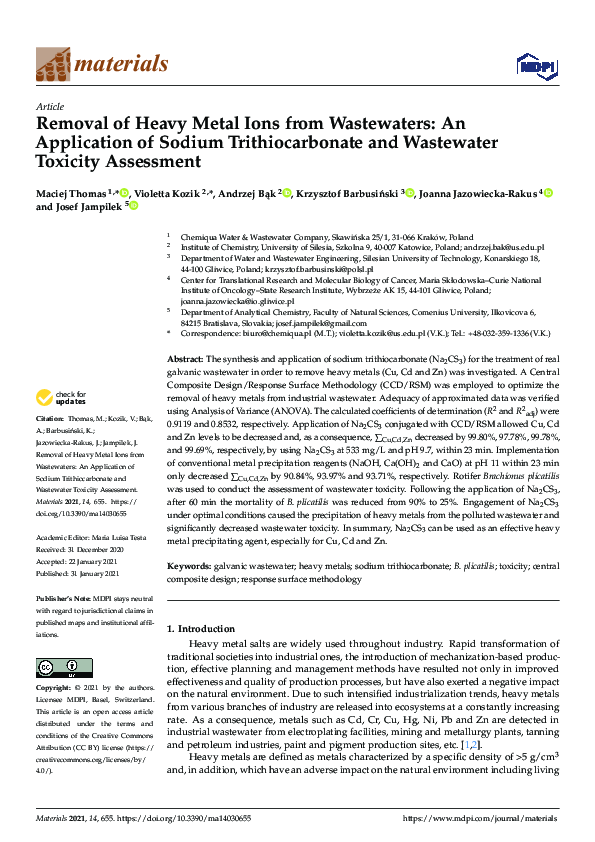 (PDF) Removal of Heavy Metal Ions from Wastewaters: An Application of ...