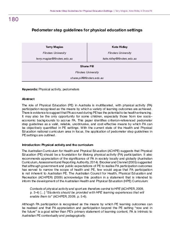(PDF) Pedometer step guidelines for physical education settings