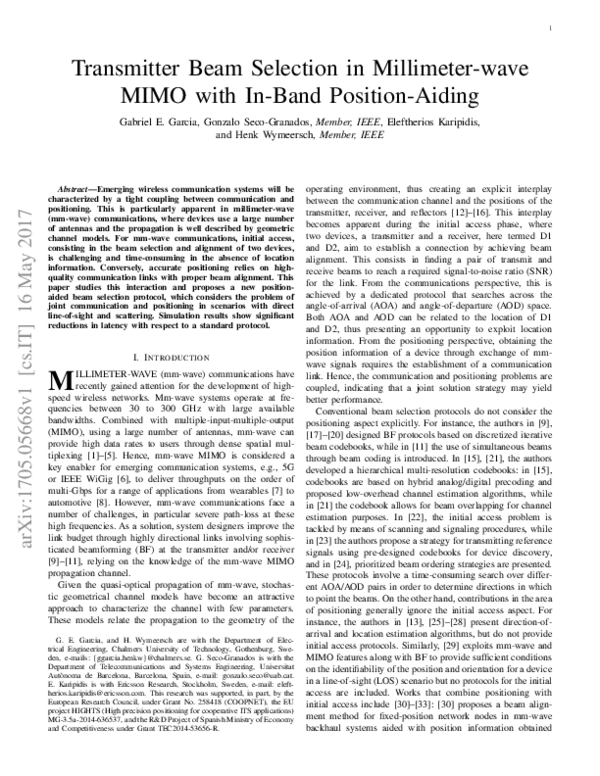 (PDF) Transmitter Beam Selection in Millimeter-Wave MIMO With In-Band ...