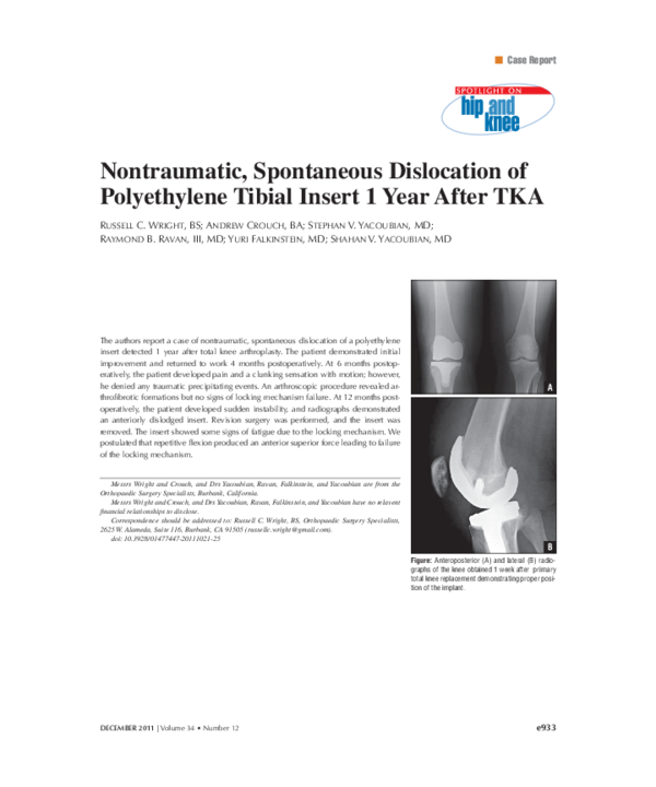(PDF) Nontraumatic, Spontaneous Dislocation of Polyethylene Tibial ...