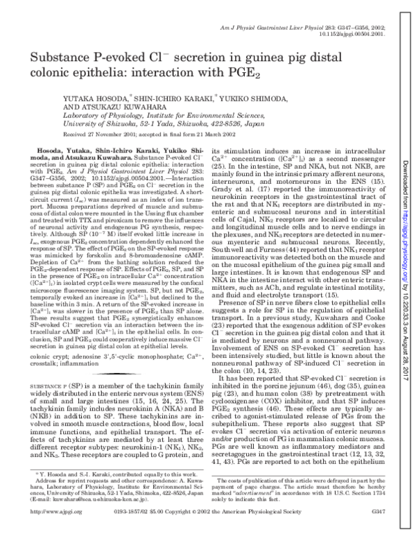(PDF) Substance P-evoked Cl(-) secretion in guinea pig distal colonic ...