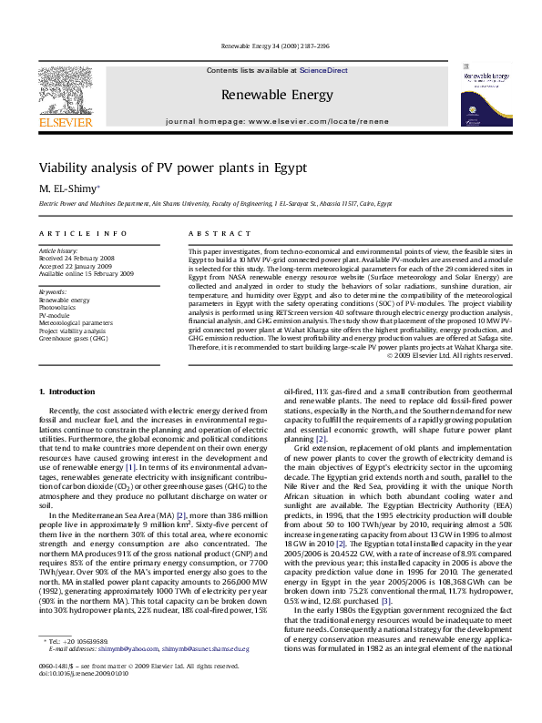 (PDF) Viability analysis of PV power plants in Egypt