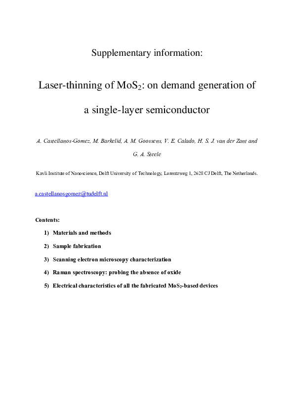(PDF) Laser-Thinning of MoS 2 : On Demand Generation of a Single-Layer ...