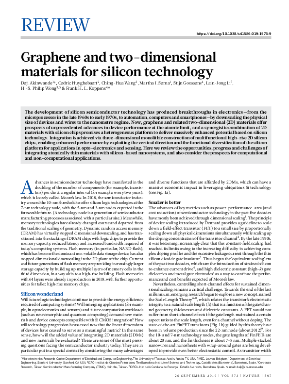 PDF) Graphene and two-dimensional materials for silicon technology 