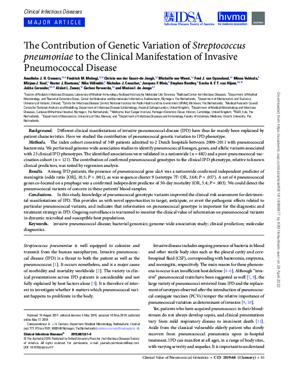 (PDF) The contribution of genetic variation of Streptococcus pneumoniae ...
