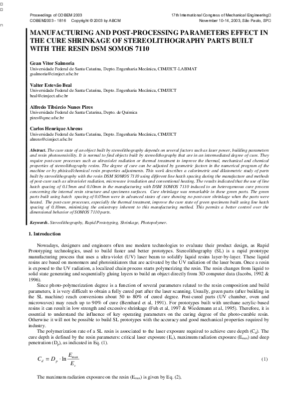 (PDF) Manufacturing and Post-Processing Parameters Effect in the Cure ...