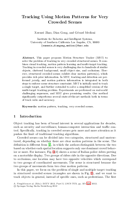 (PDF) Tracking Using Motion Patterns for Very Crowded Scenes