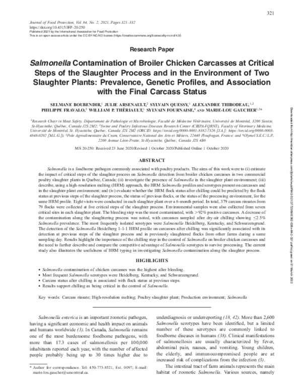 (PDF) Salmonella Contamination of Broiler Chicken Carcasses at Critical ...