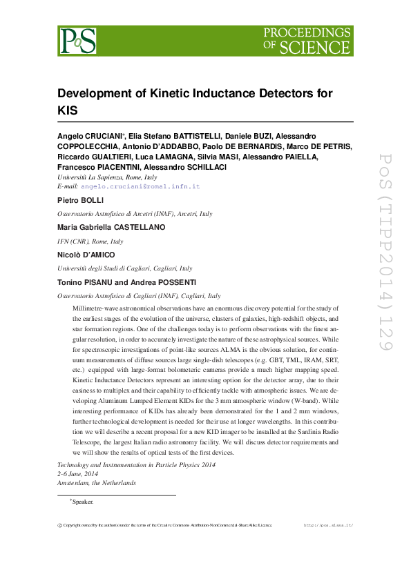 (PDF) P o S(TIPP2014)129 Development of Kinetic Inductance Detectors ...