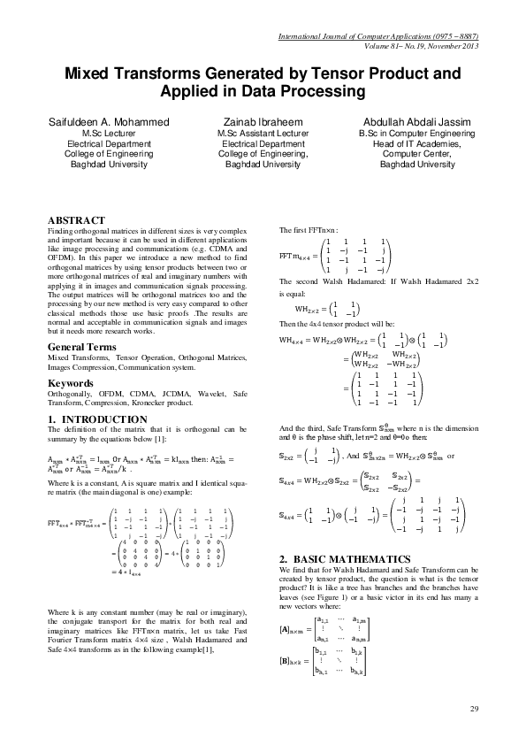 (PDF) Mixed Transforms Generated by Tensor Product and Applied in Data ...