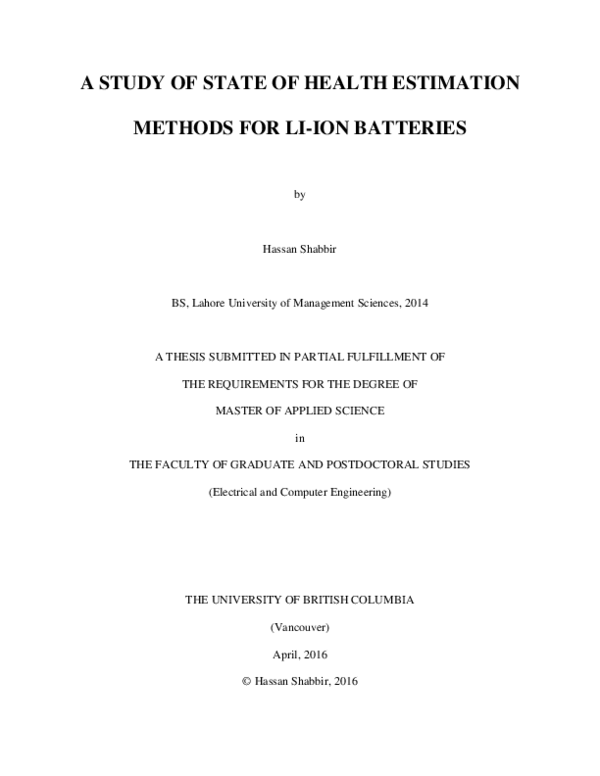 (PDF) A study of state of health estimation methods for li-ion batteries