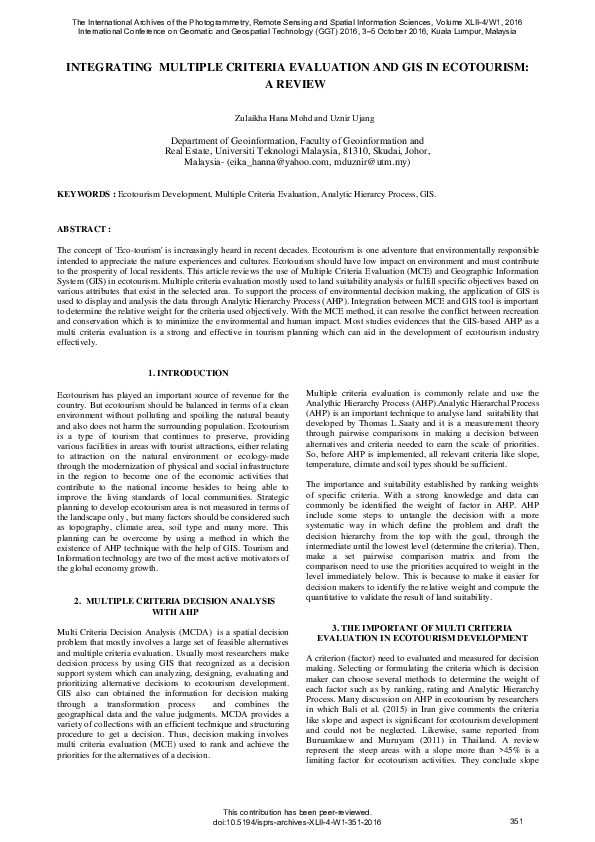 (PDF) Integrating Multiple Criteria Evaluation and Gis in Ecotourism: A ...
