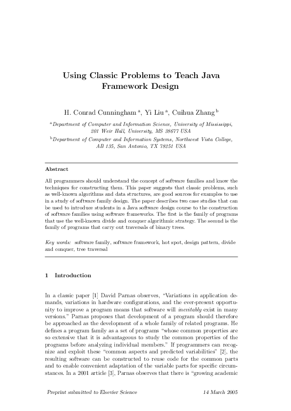 (PDF) Using Classic Problems to Teach Java Framework Design