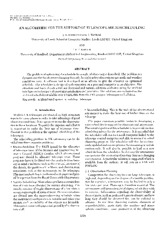 (PDF) An algorithm for the support of telescope microscheduling