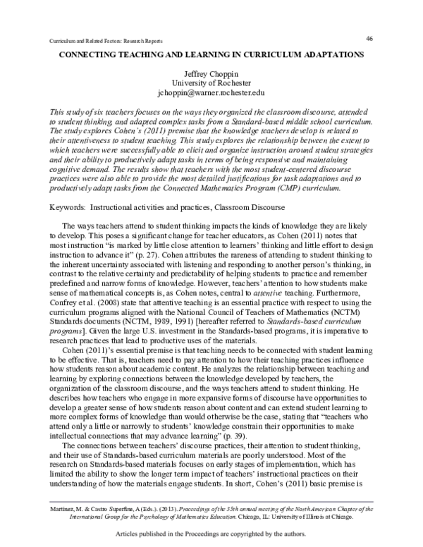 (PDF) Connecting Teaching and Learning in Curriculum Adaptations
