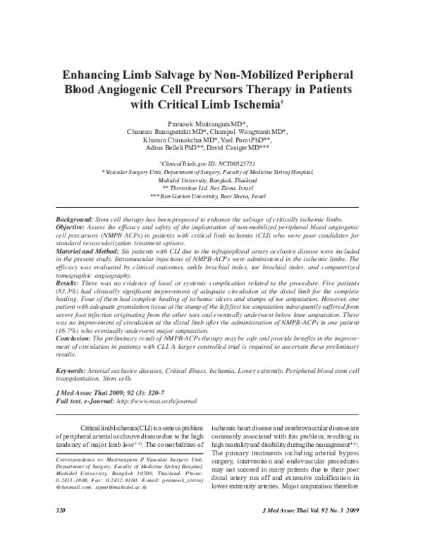 (PDF) Enhancing limb salvage by non-mobilized peripheral blood ...