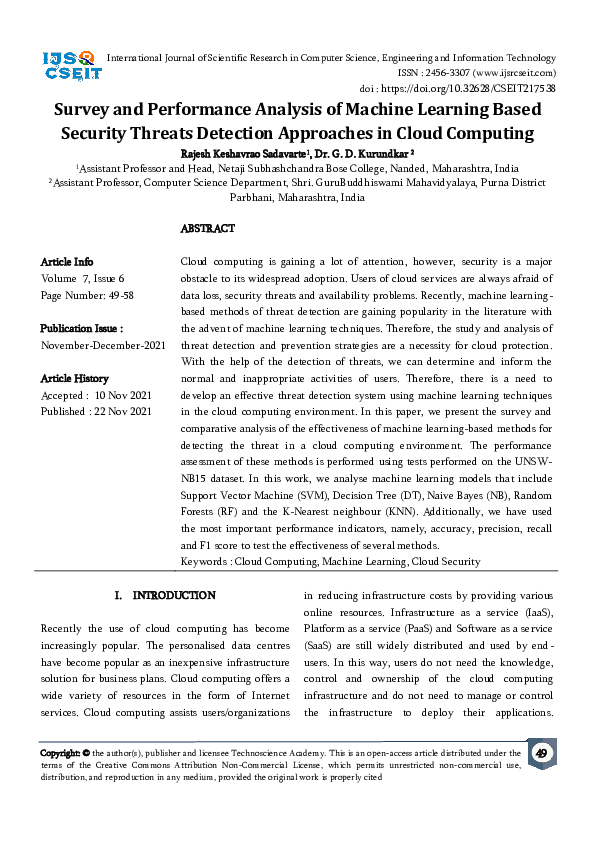 (PDF) Survey and Performance Analysis of Machine Learning Based ...