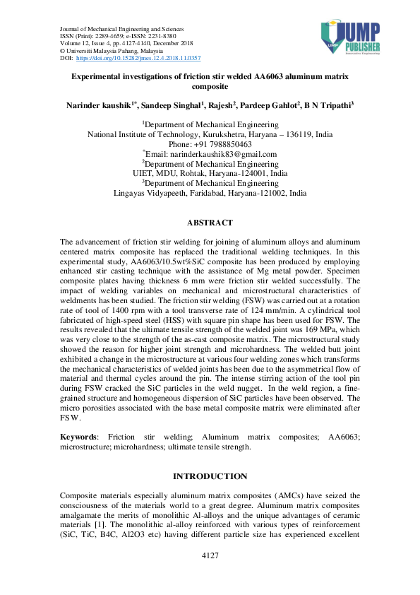 (PDF) Experimental investigations of friction stir welded AA6063 ...