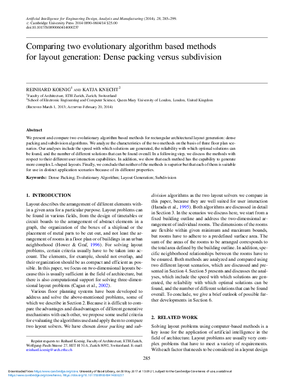 (PDF) Comparing two evolutionary algorithm based methods for layout ...