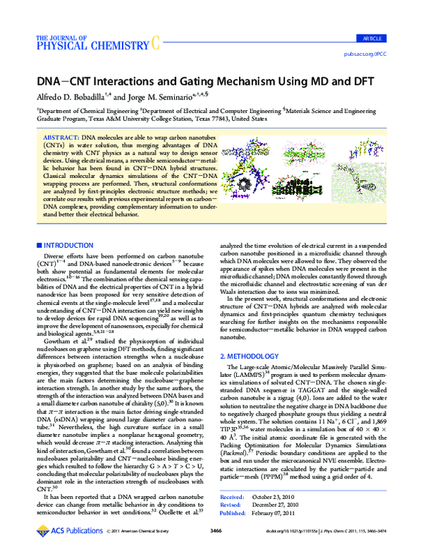 (PDF) DNA−CNT Interactions and Gating Mechanism Using MD and DFT
