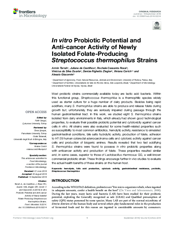 (PDF) In vitro Probiotic Potential and Anti-cancer Activity of Newly ...