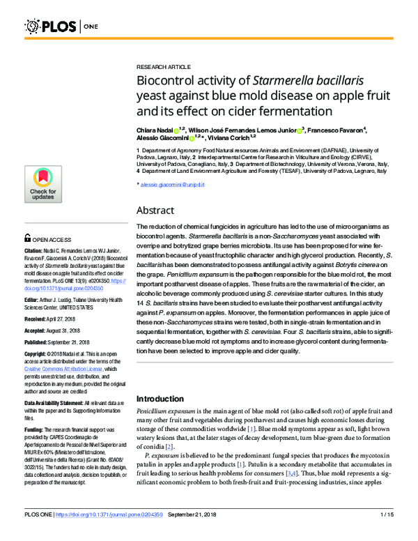 (PDF) Biocontrol activity of Starmerella bacillaris yeast against blue ...