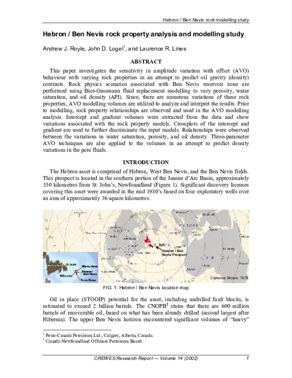 (PDF) Hebron/Ben Nevis rock property analysis and modelling study