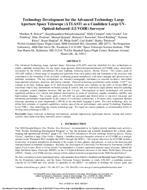 (PDF) Technology development for the Advanced Technology Large Aperture ...