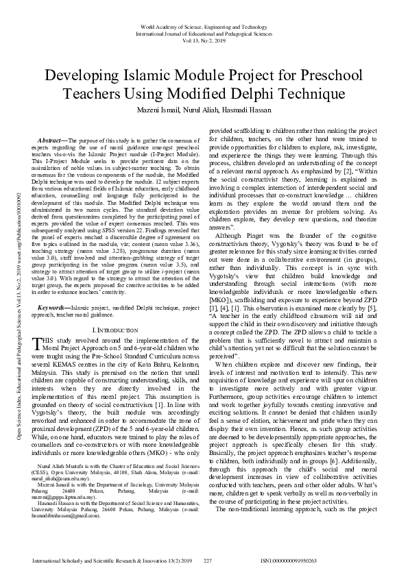 (PDF) Developing Islamic Module Project for Preschool Teachers Using ...