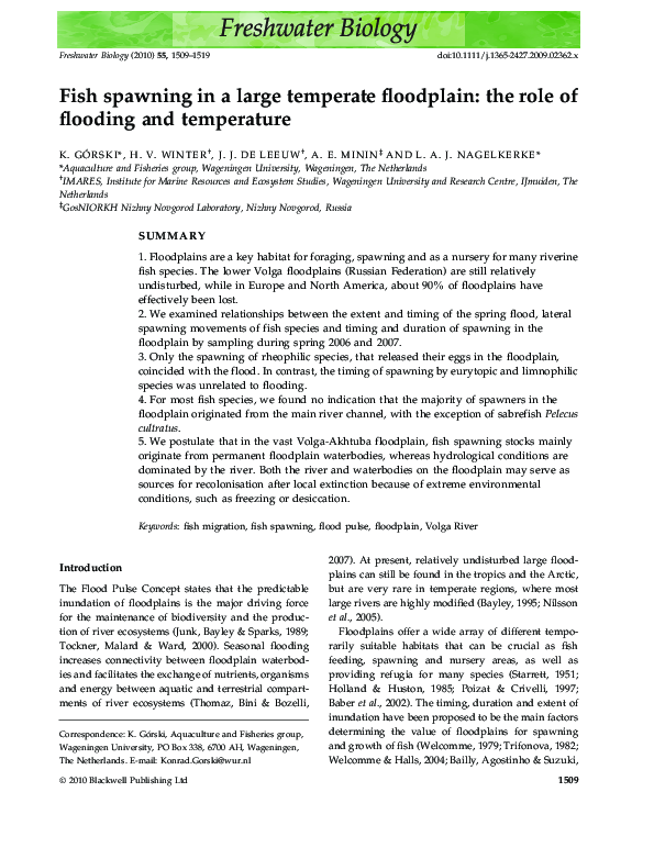 (PDF) Fish spawning in a large temperate floodplain: the role of ...