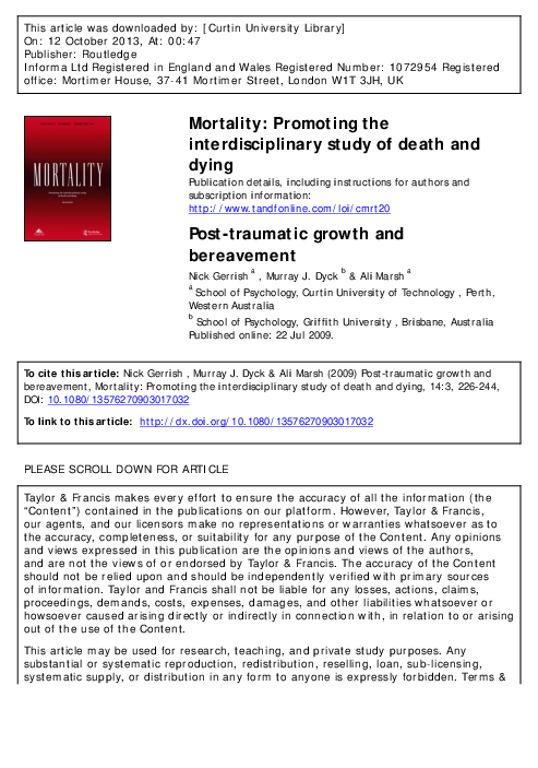(PDF) Mortality: Promoting the interdisciplinary study of death and dying