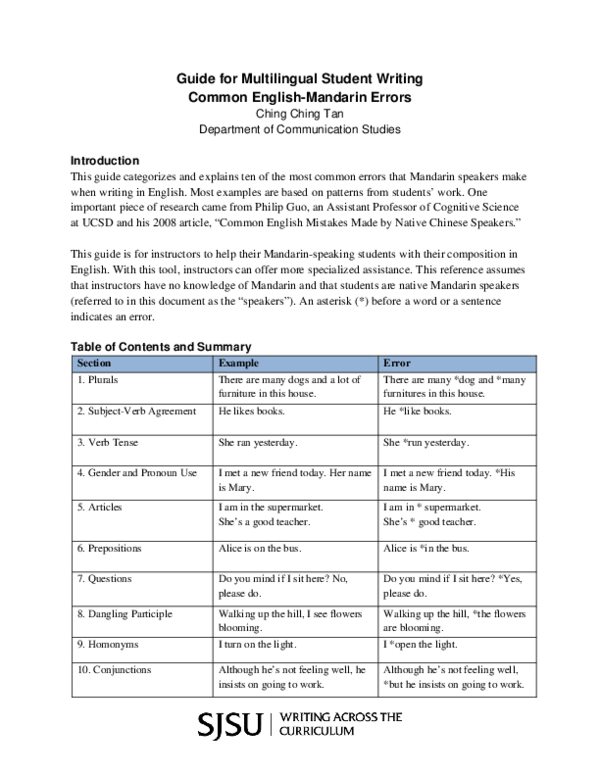 (PDF) Guide for Multilingual Student Writing Common English-Mandarin Errors