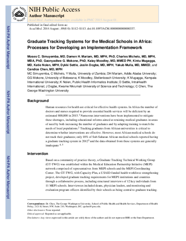 (PDF) Graduate Tracking Systems for the Medical Schools in Africa