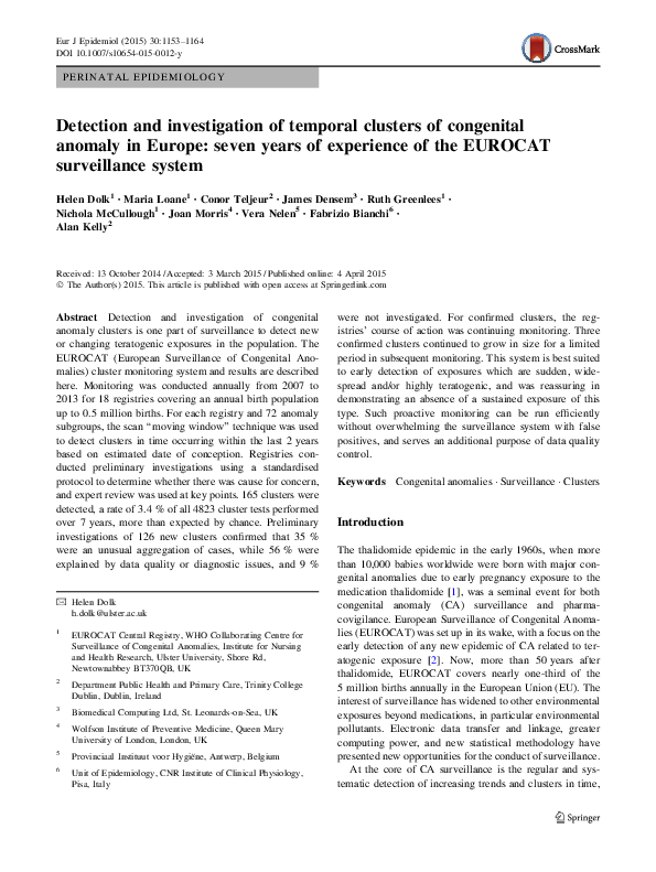 (PDF) Detection and investigation of temporal clusters of congenital ...
