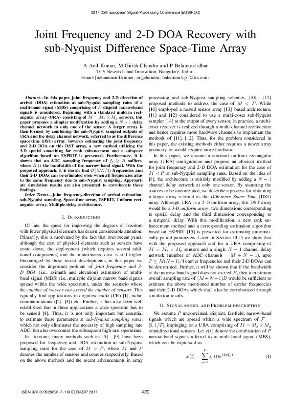 (PDF) Joint frequency and 2-D DOA recovery with sub-Nyquist difference ...