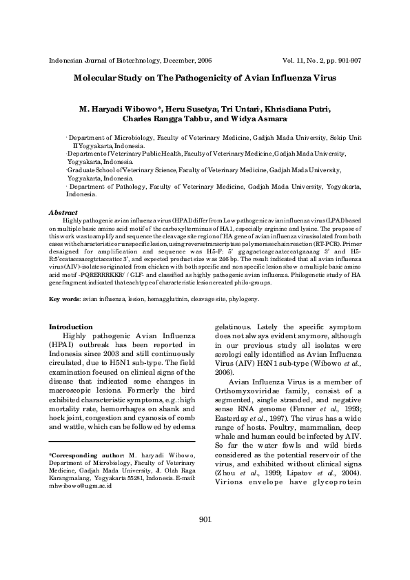 (PDF) Molecular Study on The Pathogenicity of Avian Influenza Virus