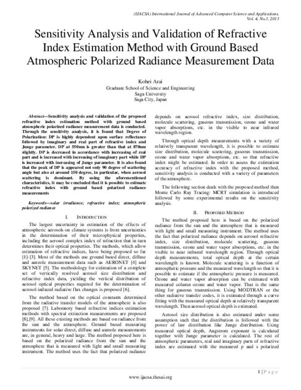 (PDF) Sensitivity Analysis and Validation of Refractive Index ...