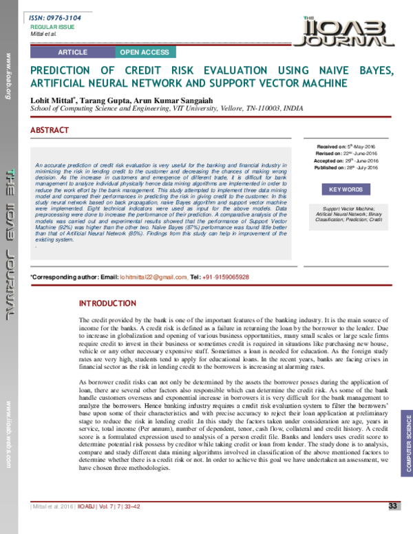 (PDF) Prediction of Credit Risk Evaluation Using Naive Bayes ...