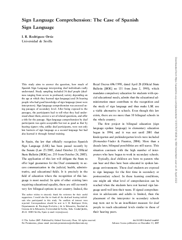 (PDF) Sign Language Comprehension: The Case of Spanish Sign Language