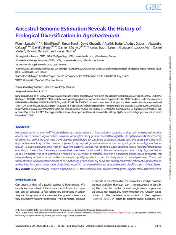 (PDF) Ancestral genome estimation reveals the history of ecological ...