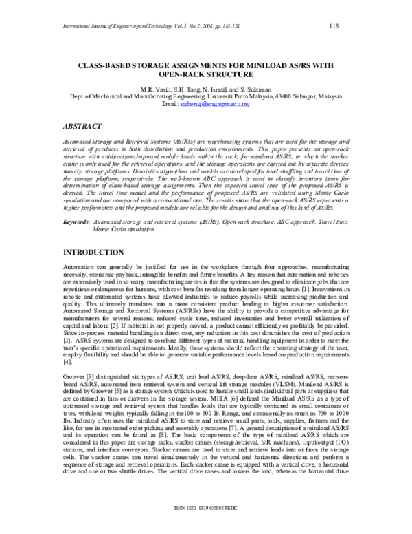 (PDF) Class-Based Storage Assignments for Miniload As/RS with Open-Rack ...