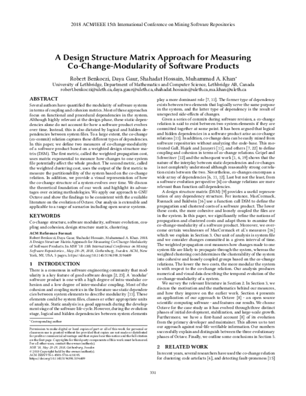 (PDF) A design structure matrix approach for measuring co-change ...