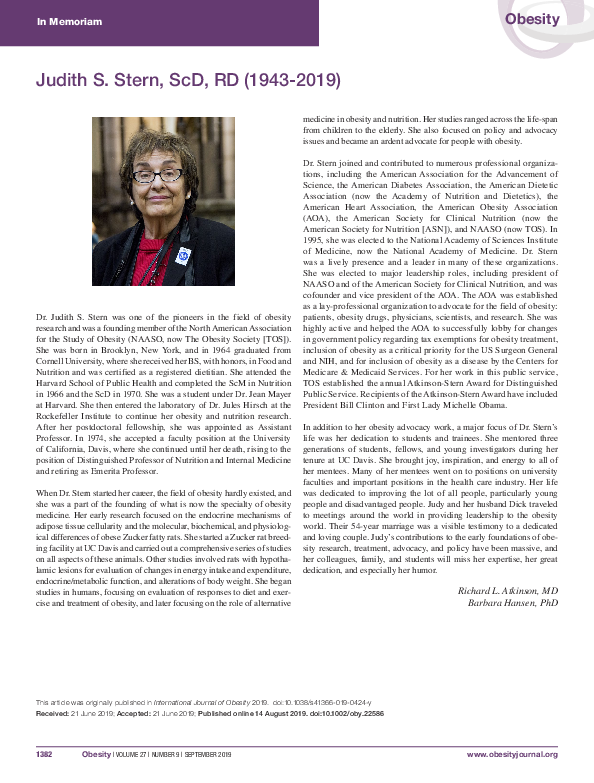 (PDF) Judith S. Stern, ScD, RD (1943‐2019)