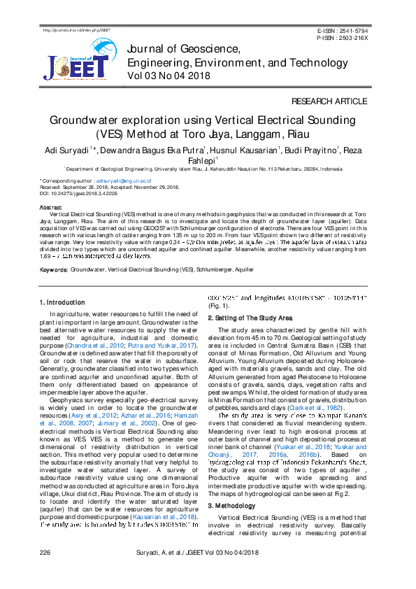 (PDF) Groundwater exploration using Vertical Electrical Sounding (VES ...
