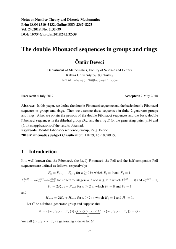 (PDF) The double Fibonacci sequences in groups and rings